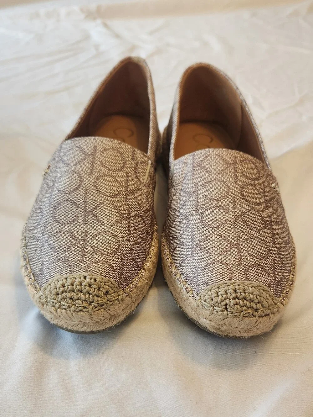 Beige/Taupe Calvin Klein Logo Popular2 Espadrille Slip-On Flats - Women, 8M